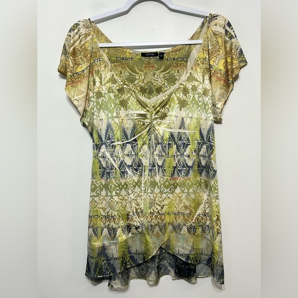 Y2K Vintage Boho Tiered Blouse Fairycore Forest Geometric Artsy Eclectic - Picture 1 of 11